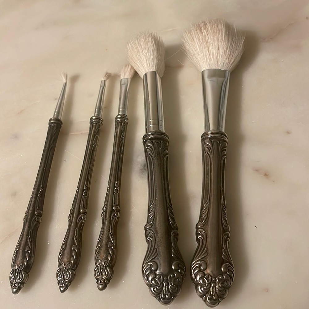 Vintage Silver Plated Makeup Brush Set